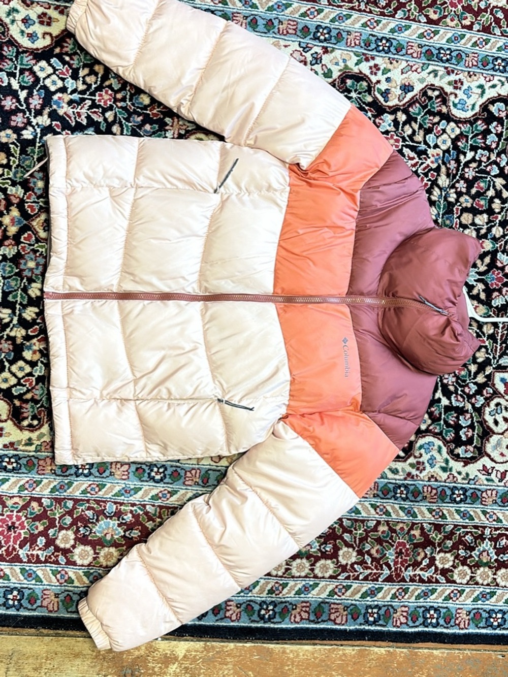 Columbia Colorblock Puffer Jacket in Cream, Coral & Mauve